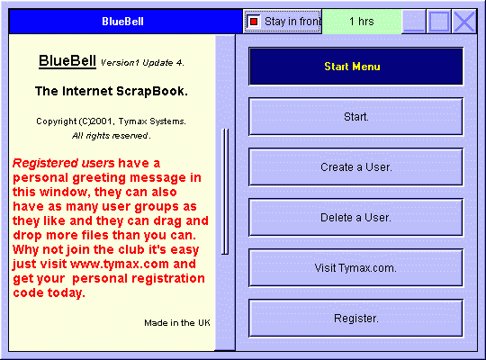 Screenshot of BlueBell - Internet Scrapbook. 1U5